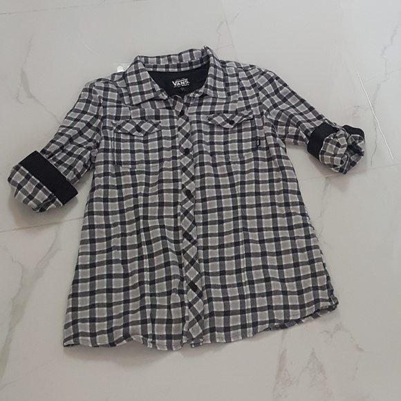 Vans 3/4 Black Gray Plaid Button up - Picture 4 of 6